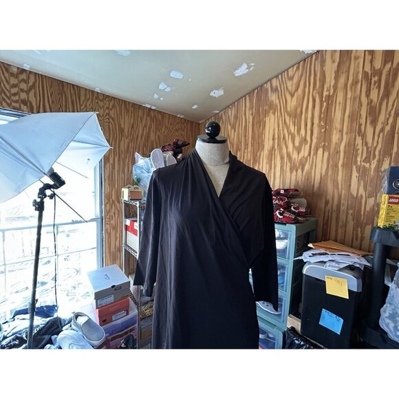 J McLaughlin Solid Black Stretch Dress V-Neck Wrap Dress Sz M Knee Length - Picture 3 of 9